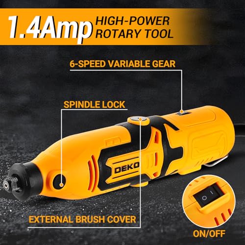 Rotary Tool Kit:DEKOPRO 1.4-Amp Power Hand Rotary Tools with 6 Variable Speed, 127pcs Accessories, 8000~35000RPM Electric Grinder Drill Machine Set with Flex Shaft for Carving, Cutting, Sanding Yellow - color: Yellow