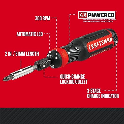 CRAFTSMAN 4V Electric Screwdriver Set, 300 RPM, Micro-USB Charging Port, 3-Stage Battery Charge Indicator (CMHT66718B20)