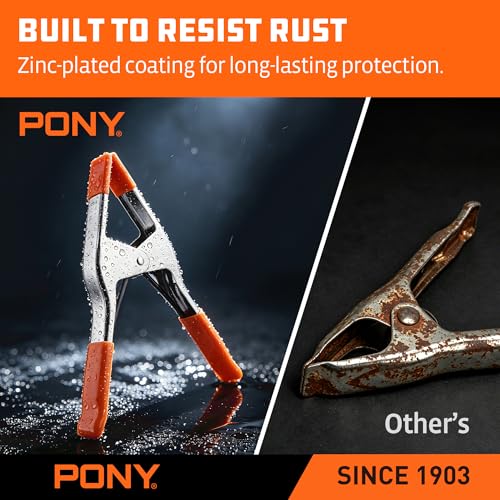 PONY 11-3/8" Heavy Duty Metal Spring Clamps with Protective Tips, 6-Piece | 4" Jaw Opening, Protective Handles and Tips, Metal Spring Clamps for Woodworking and DIY Projects - size: 11-3/8 Inch 6-Piece