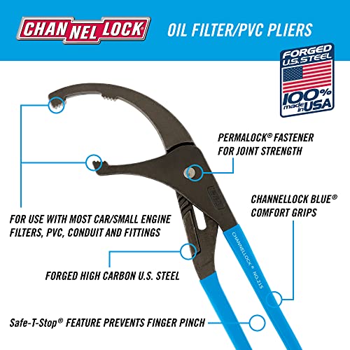 Channellock Oil Filter Plier 215 - Adjustable Slip-Joint, 5-1/2 In Max Dia - 15-Inch - size: 15 inch
