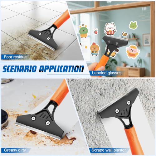 Heavy Duty Floor Scraper with Long Handle,4 Inch Razor Blade Scraper Tool