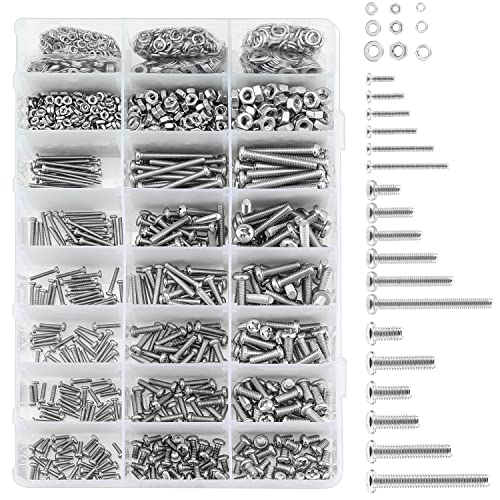 HELIFOUNER 1500 Pieces M2 M3 M4, 304 Stainless Steel Phillips Pan Head Machine Screws Bolts Washers Nuts Hardware Assortment Kit - style: Phillips Pan Head