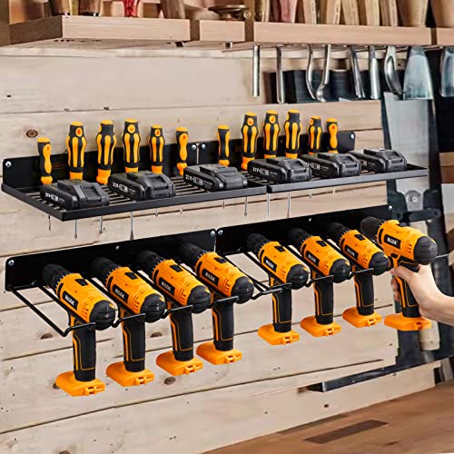UU-Major Power Tool Organizer with Charging Station,Drill Holder Wall Mount,Garage Storage Shelves for Organization and Storage,Heavy Duty Pegboard Wall Organizer Set Solid Metal Black 2 Pack 4 Set… - style: 2shelf+2rack