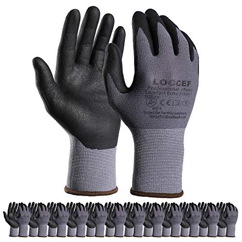 LOCCEF Safety Work Gloves MicroFoam Nitrile Coated-12 Pairs,Seamless Knit Nylon Gloves,Home Improvement,Micro-Foam Gloves - color: Grey-12 Pairs