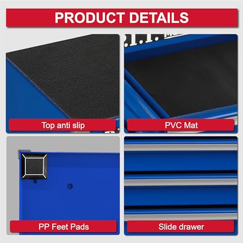 P.I.T. Mini Tool Box,Small Metal Toolbox Organizer with 5 Drawers,Blue | 8.6"W X 4.6"D Cute Size,Q235 Steel,Magnetic Locking Mechanism,PVC Drawer Liners - color: Blue, size: 5-Drawer