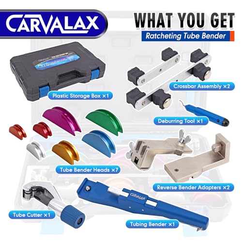 CARVALAX Blue Pipe Tube Bender Set, Reverse Adapters, for 1/4” to 7/8” O.D