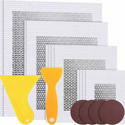 Hotop 18 Pcs Drywall Repair Kit 2/ 4/ 6/ 8'' Drywall Repair Patch Hole Wall Ceiling Patch with Self-adhesive Aluminum Mesh for Hole Spackle Plaster Paste Sheetrock Wall Repairs