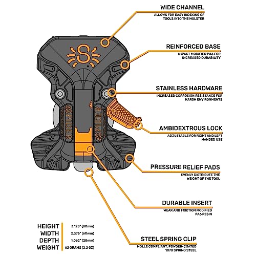 Spider Tool Holster Pro, Self-Locking Drill Holster, Clips to Any Belt