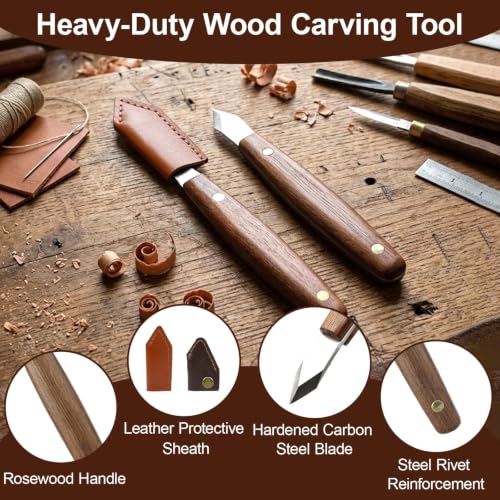 Marking Knife Set for Woodworking, 2-Piece Dual Bevel Precision Scribe Tools with Stainless Steel Blades and Wood Handles, Long Neck Design for Dovetail Joints and Tight Spaces