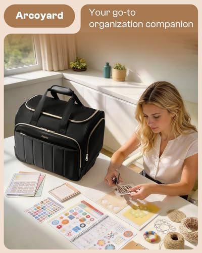 Arcoyard Rolling Craft Bag, Rolling Teacher Bag with Wheels, Balck - color: Black