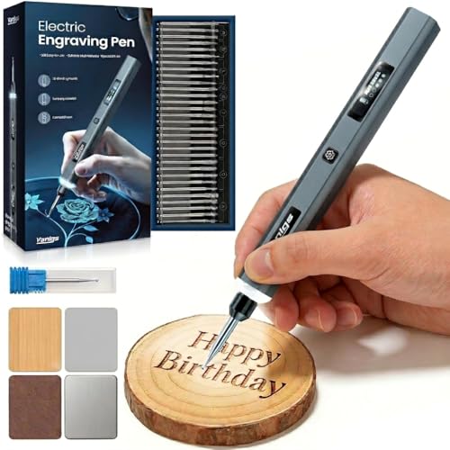 Vanlgs Engraving Pen for Metal Wood Glass Plastic Gift for Teens, Dark Gray | Engraving Tool with LED Lights, 5 Variable Speed, Rechargeable 31Bits DIY Craft Kit fot Adults Beginners - color: Dark Grey