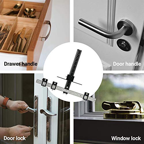 Cabinet Hardware Jig Tool Adjustable Drill Template Guide Aluminum Alloy Cabinet Handle Jig Cabinet Jig for Doors Handles Pulls Black