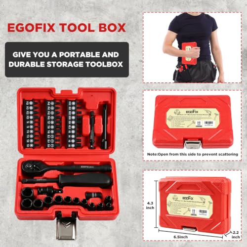 1/4" Mini Socket Ratchet Wrench Set 48PCS, Metric Shallow Socket (4-14mm), with 72 Teeth Ratchet Wrench, Screwdriver Bit Set, 3" Extension Bar and Impact Universal Joint, Storage Box - color: 1/4-48pcs
