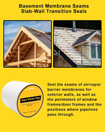Vapor Barrier Tape 6 Inch – White Seam Tape for Crawl Space Insulation Tape - size: 6inx180Ft-1 Roll