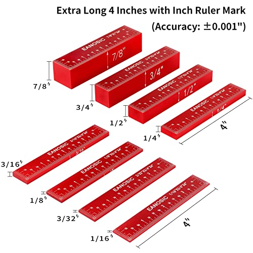 EANOSIC Setup Blocks Height Gauge Set, 8pcs Precision Aluminum Setup Bars for Router and Table Saw Accessories Woodworking Set Up, Bars Include Laser Engraved Size Markings (Extra Long 4 Inch) - style: 8 Pcs-INCH