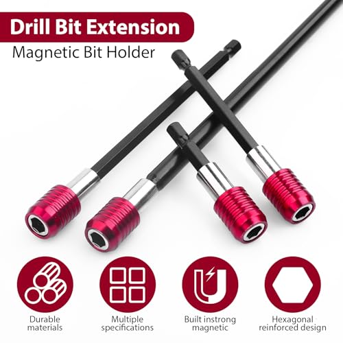 Drill Bit Extension 4 Pcs Magnetic Bit Holder 2/4/6/12" Bit Holder Extender for Impact Drill