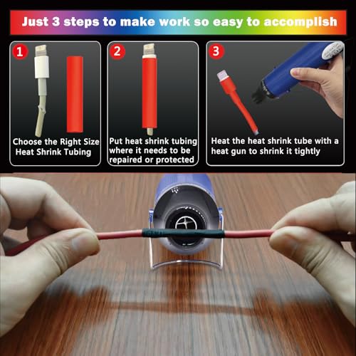Heat Shrink Tubing Kit + 300W Mini Heat Gun for Shrink Tubing – 240pcs 3:1 Ratio Adhesive Lined Waterproof Heat Shrink Tubing for Wire Shrink Wrap (Blue). - size: Shrink Ratio 3:1 (240pcs)