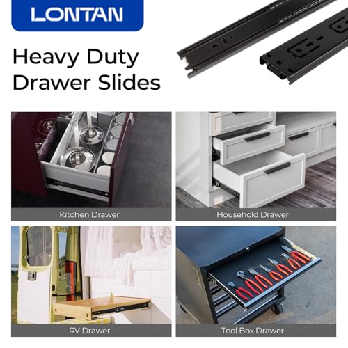 LONTAN 1 Pair Black Side Mount Drawer Slides 20 Inch Heavy Duty Rails - color: Black, size: 20 Inch - Drawer Slide