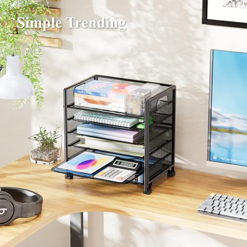 Simple Trending 6-Tier Paper Tray Organizer, File Organizer for Desk, Black - size: 13" x 8.8" x 14.6"