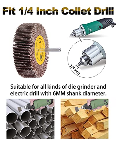 Rocaris 1/4" Abrasive Flap Wheel Sander Set, 80 Grit Aluminum Oxide Flap Wheels Cylindrical Shape Sanding Wheel, 8 Sizes (10)