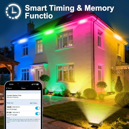 Smart Flood Light Outdoor – 360W RGBCW Color-Changing LED Floodlight, WiFi APP & RF Remote Control, Alexa/Google Voice, 50 Scene Modes, IP65 Waterproof - color: 5*72W Adjustable RGBCW Flood Light