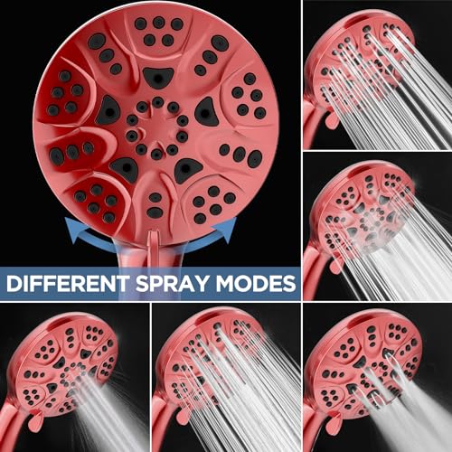 HOPOPRO High Pressure Handheld Shower Head Set with 6 Settings, Ferrari Red - color: Red, style: 6 Modes