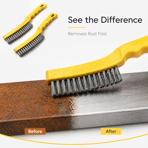 2 Pcs Stainless Steel Wire Brush for Cleaning Rust - 11" Heavy Duty Wire Brushes for Metal, Welding & Deburring - Comfortable Curved Handle Rust Remover Tool