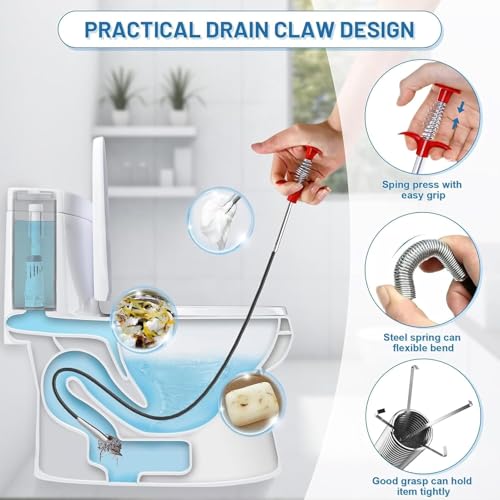 Drain Snake,33 inch Flexible Claw Grabber Tool,Drain Clog Remover - Snake Drain Hair Removal Tool for Home Sink, Bathroom Tub,Drain, Toilet, Tight Spaces - style: 33 in