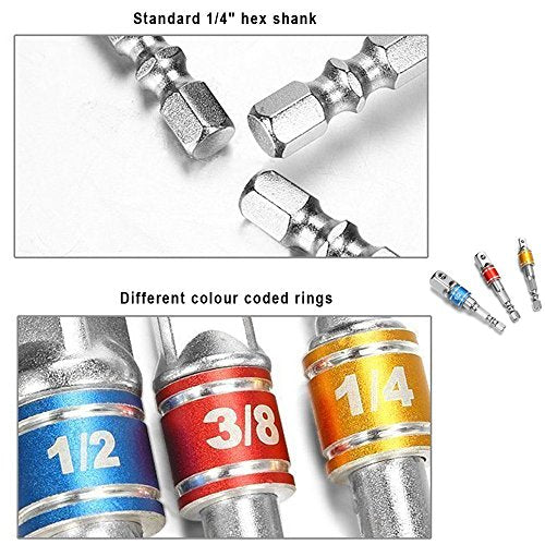 CIGOTU Impact Grade Socket Adapter/Extension Set Turns Power Drill Into High Speed Nut Driver,1/4-Inch Hex Shank to Drive for Adapters to Use with Drill Chucks, Sizes 1/4" 3/8" 1/2", Cr-V, 3-Piece - color: 3p*color