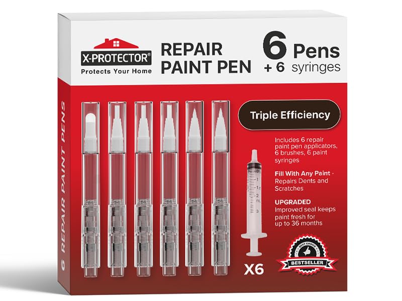 X-Protector Touch Up Paint Pen Kit, 6 Fillable Pens with 3 Types of Brushes - style: Pack of 6, Fillable