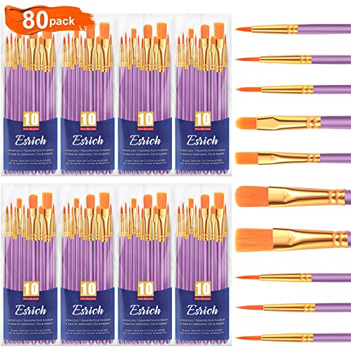 ESRICH 80PCS Paint Brushes, Paint Brush for Acrylic Painting - color: Purple, size: 80