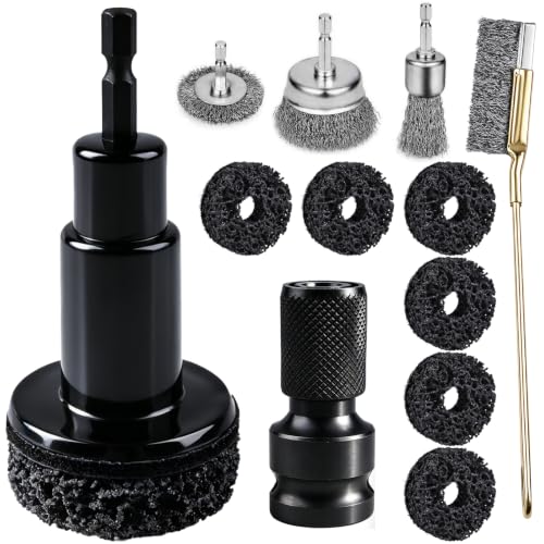 12Pcs Wheel Hub Cleaning Tool & Wire Wheel Kit -Quick Rust Removal | Fits Power Drill & 1/2" Impact Wrenches,Wheel Hub Resurfacing Kit with 6 cleaning pads,3 wire wheels,1rust remover brush - color: 12PCS