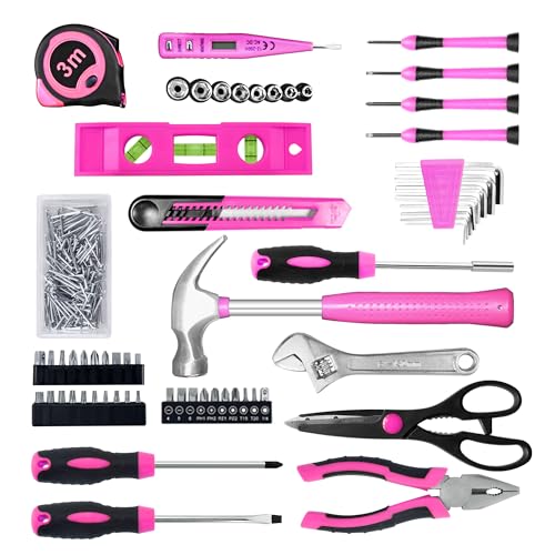 Pink Tool Set for Women,206-Piece Home Tool Kit for Women Girls Ladies,Basic Household Toolkits for New Apartment Garage Office College Dorm & DIY Projects - size: 206 Piece