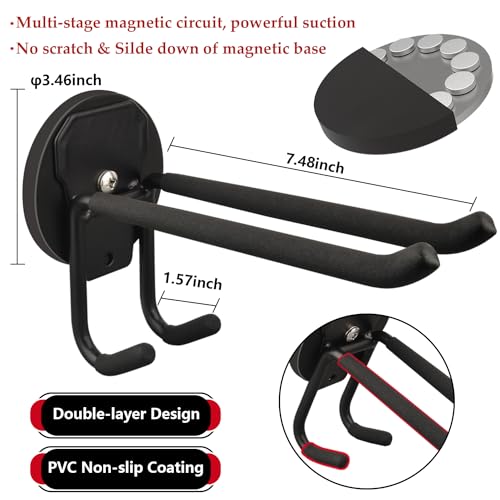 ULIBERMAGNET Double Layer Magnetic Hooks,Heavy Duty Magnetic Storage Hooks for Garden Tools,Shovel,Rope,Cable,Hose,Power Tool Organizer for Garages,Gardens,Workshop (2PACK/3.46INCH) - style: 2PACK Magnetic Tools Hooks