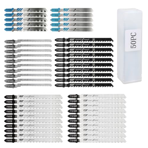 50 Pack T-Shank Jigsaw Blades Set for Wood Metal Plastic Cutting