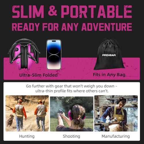 PROHEAR 022 Electronic Ear Protection for Shooting & Hunting - 29dB SNR Noise Reduction, 4 Omnidirectional Microphones - color: Electronic Ear Protection-pink