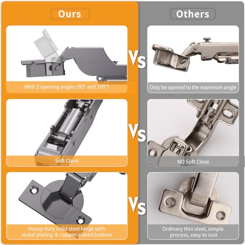 Chibery 10 Pack Inset Soft Close Concealed Hinges, Black Titanium Plated, Slow Smooth, Self Closing, 105° Open, 3D Adjustment, 85 ＆ 105 Degrees, Clip On Plate, Anti-Rust for Frameless Cabinet Door - size: Inset
