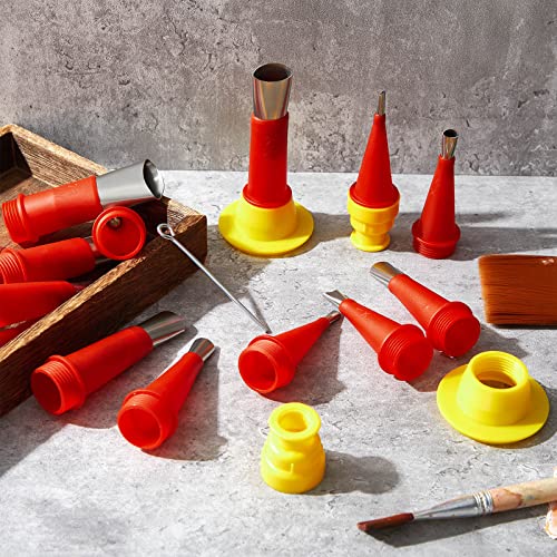 19 Pcs Caulking Finisher Kit, Caulking Nozzle Tips: 14 Reusable Stainless Steel Applicators, 4 Connection Bases Replacement, 1 Glue Needle for Bathroom Kitchen Windows Sink Joint