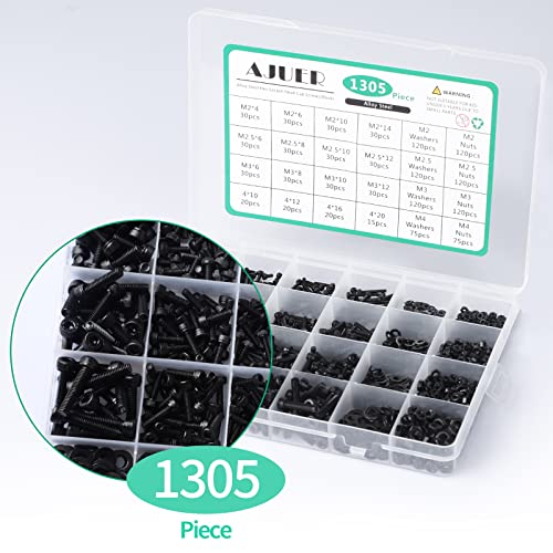 1305 PCS Metric Bolt Assortment M2 M2.5 M3 M4 12.9 Alloy Steel Hex Socket Head Cap Machine Screws Nuts and Washers,24 Sizes Bolts and Nuts Kit Black Zine Plated - size: black 1305pcs hex socket head cup screw