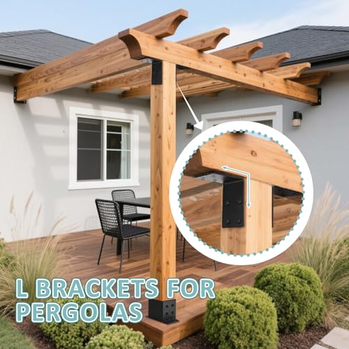 Heavy Duty L Right Angle Bracket 6"x6", 2 PCS 90 Degree Black Steel Corner Brackets, DIY L Shelf Brackets, Metal Joint Timber Connector Support for Wood Shelves, Furniture
