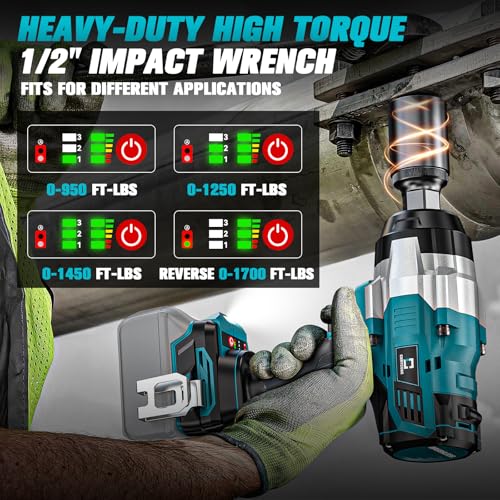 Cordless Impact Wrench 1/2 inch Compatible with Makita Battery: 1700FT-LBS High Torque Impact Wrench Heavy Duty Tool - Brushless Electric Impact Gun Includes LED Work Light - Bare Tool Only - size: 1/2inch, style: Compatible with Makita
