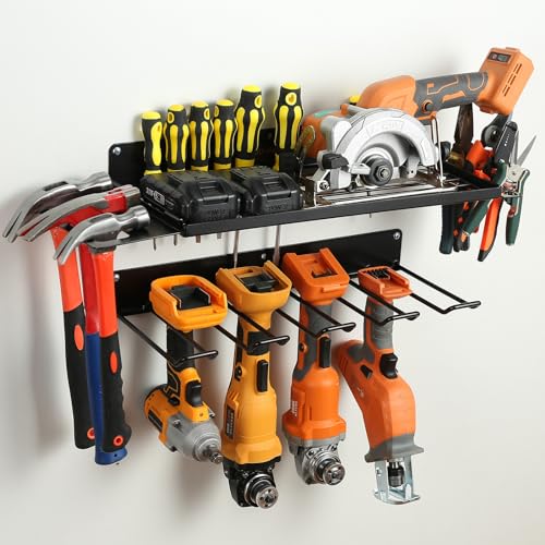 UU-Major Power Tool Organizer for Garage Organization,Drill Holder Wall Mount for Tool Stoarge, Tool Organizers and Garage Storage Shelves for Charging.Heavy Duty With 4 Holders - style: 1 shelf+1 rack+ear