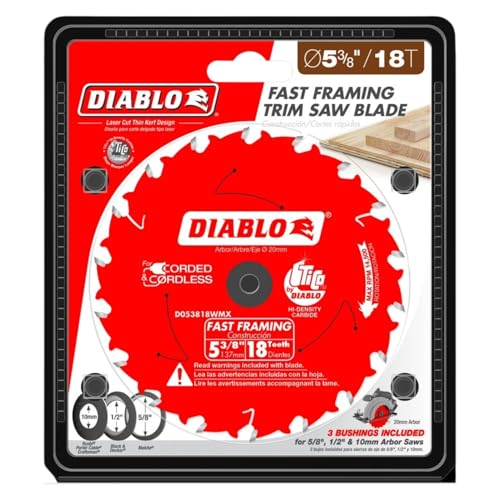 Diablo Fast Framing Saw Blade for Wood - 5-3/8" Diameter, 18 ATB Teeth | 20mm Arbor, .049" Kerf, 18° Hook Angle, .039" Plate, 14500 Max RPM - D053818WMX