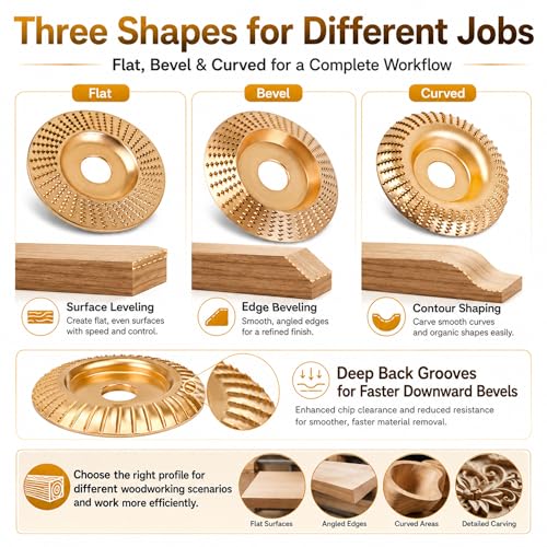 Tungsten Carbide Cutting Wheel, 3PCS Wood Carving Disc Set for Angle Grinder, Grinding Shaping Disc and Polishing Wheel, Suitable for 4-9 inch Angle Grinders (Inner Diameter 5/8-inch(16mm)) - size: Inner Diameter 5/8-inch(16mm)