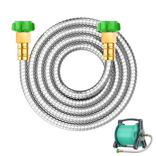 Short Metal Garden Hose 5 ft with Female to Female Connector， Stainless Steel Small Leader Hose for Hose Reel, Long, Flexible, Lightweight & Heavy Duty Water Pipe, Outdoor Water Hose Extension Adapter - size: 5ft Female to Female