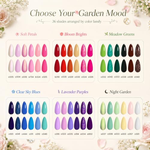 Beetles Gel Nail Polish Set, 40 PCS 36 Colors Verse of Flower Garden Kit | with Base Coat Glossy & Matte Top Coats,Floral Stickers for Uv Led Gel Polish Manicures And Gifts - color: Verse of Flower