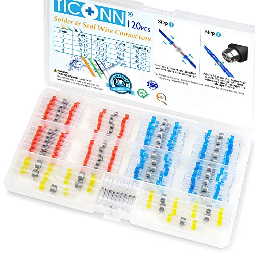 TICONN 120 Pcs Solder Seal Wire Connectors, Heat Shrink Butt Splice - size: Mixed 120 Pieces