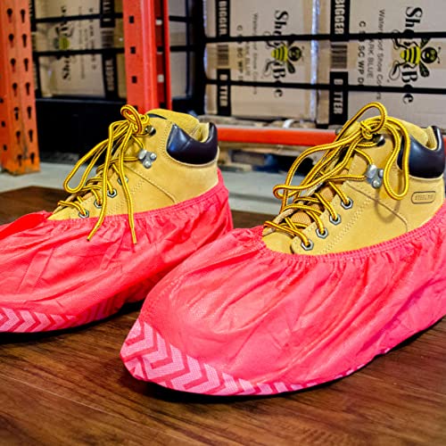 ShuBee Original Disposable, Extra-Large Boot and Shoe Covers, Thicker & Stronger, Durable Protection for Floors - 50 Pairs - color: Red