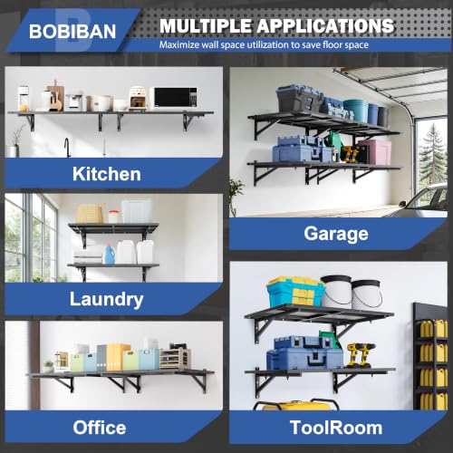 4 Pack Garage Wall Shelving Heavy Duty 2x3ft, Black - color: Black, size: 2X3ft-4pack