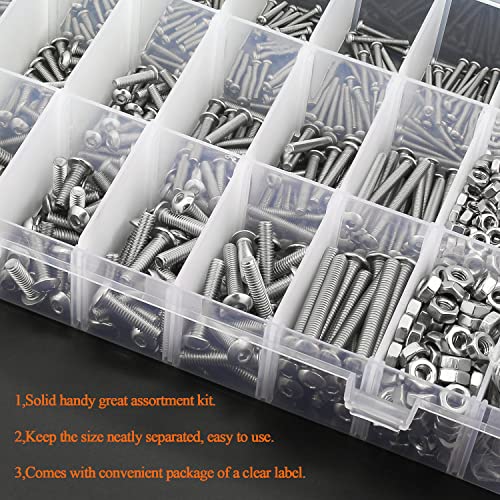 HELIFOUNER 1500 Pieces M2 M3 M4, 304 Stainless Steel Button Head Socket Cap Metric Screws Bolts Washers Nuts Hardware Assortment Kit with Hex Wrenches - style: Button Head